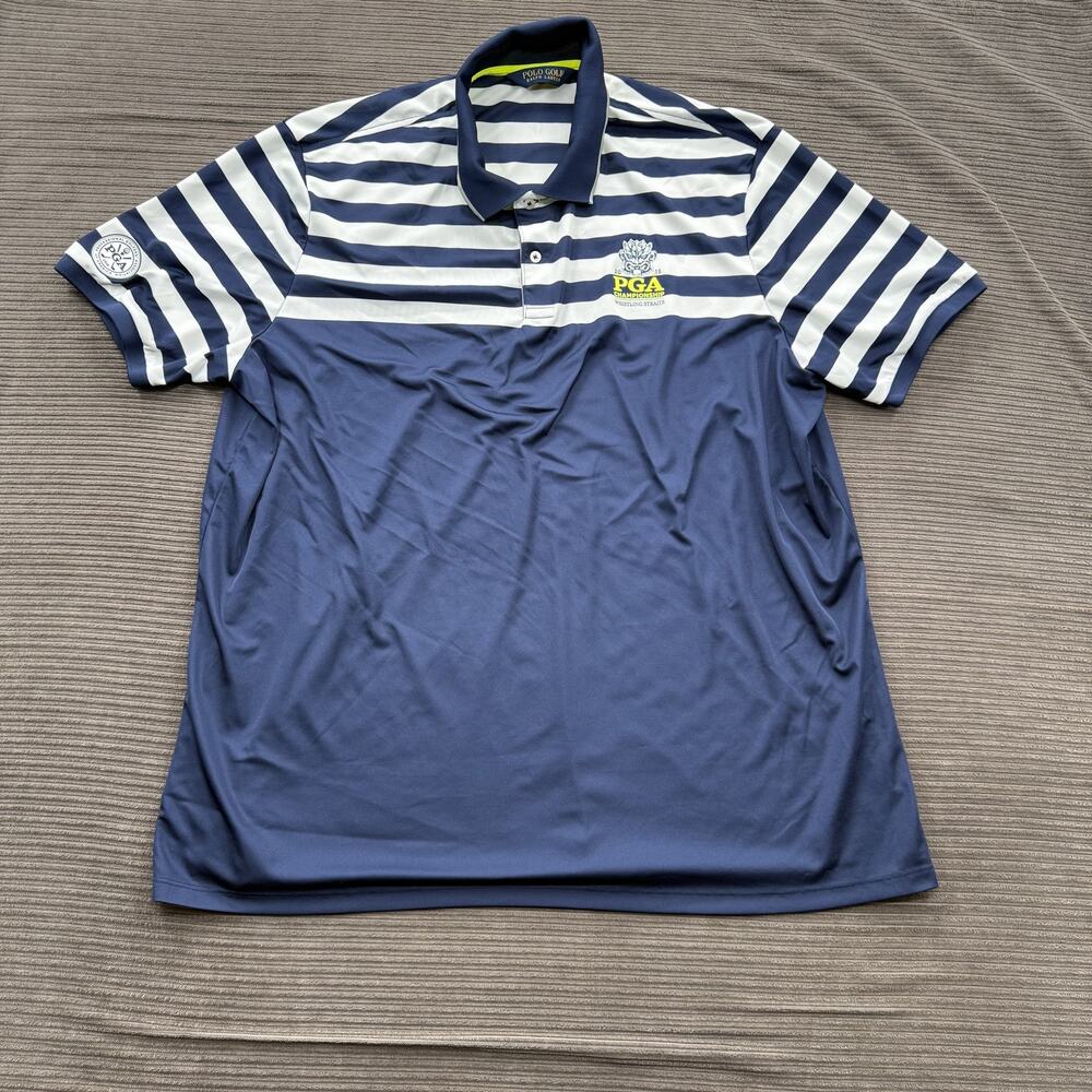 PGA Championship Shirt Mens 2XL Golf Polo Whistling Straits Polyester Striped